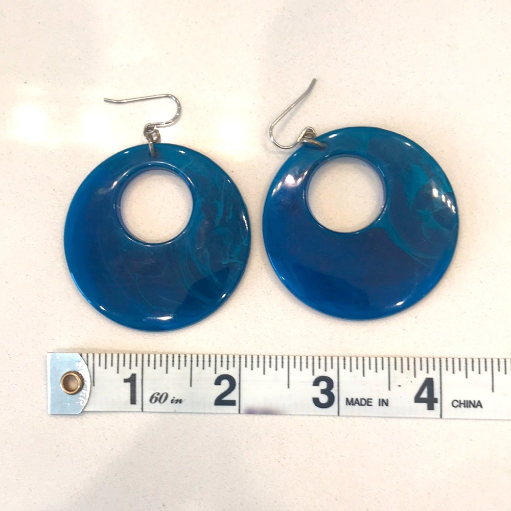 Large blue resin earrings, approx 2 inches across